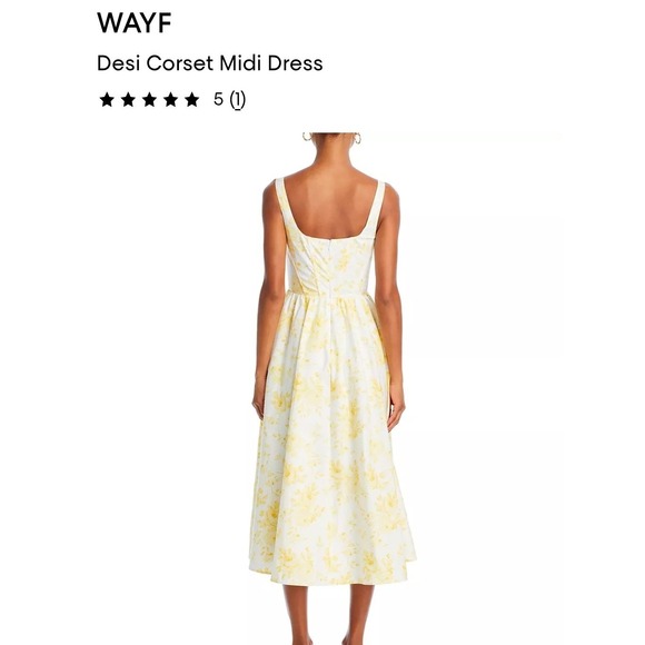 WAYF Desi Corset Midi Dress Small White Yellow Floral Lace Trim Milkmaid Size S - Picture 3 of 13